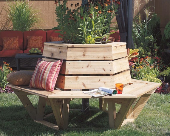 Hexagon Tree Bench Plans digital format patio furniture