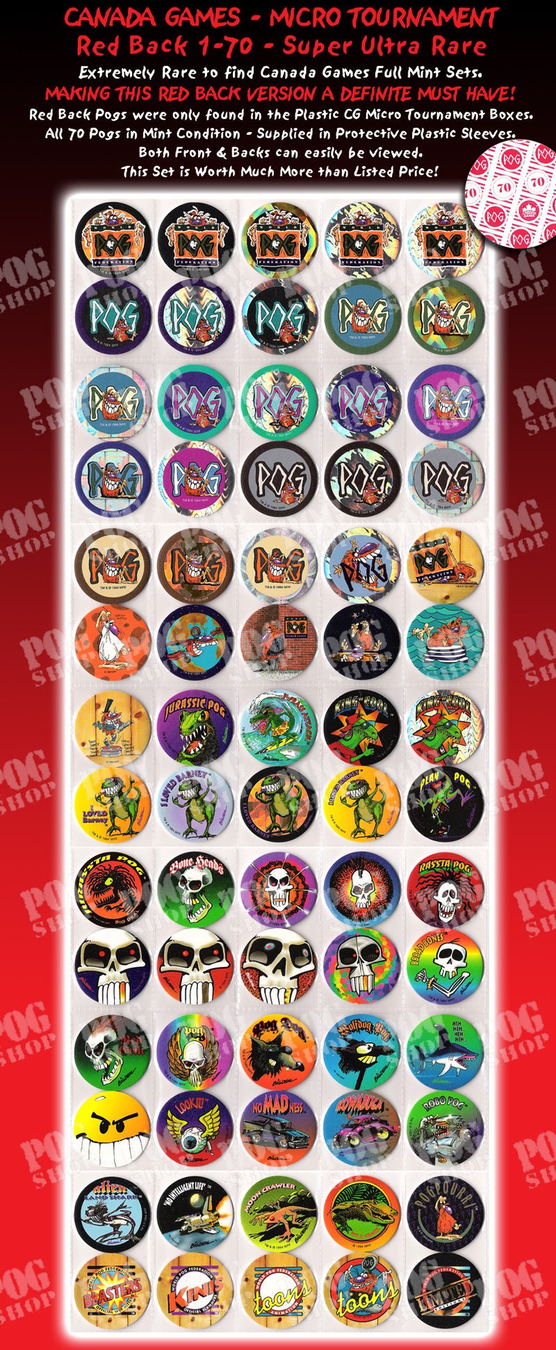 POGS 1994 Full Set RED BACK Canada Games Power Pac Pogpourri Series 1