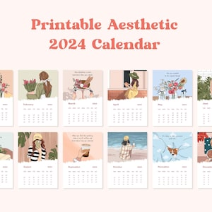 Printable Aesthetic 2024 Calendar, Printable 2024 Calendar, Art Calendar, Desk Calendar, Wall Calendar, Illustrated Calendar