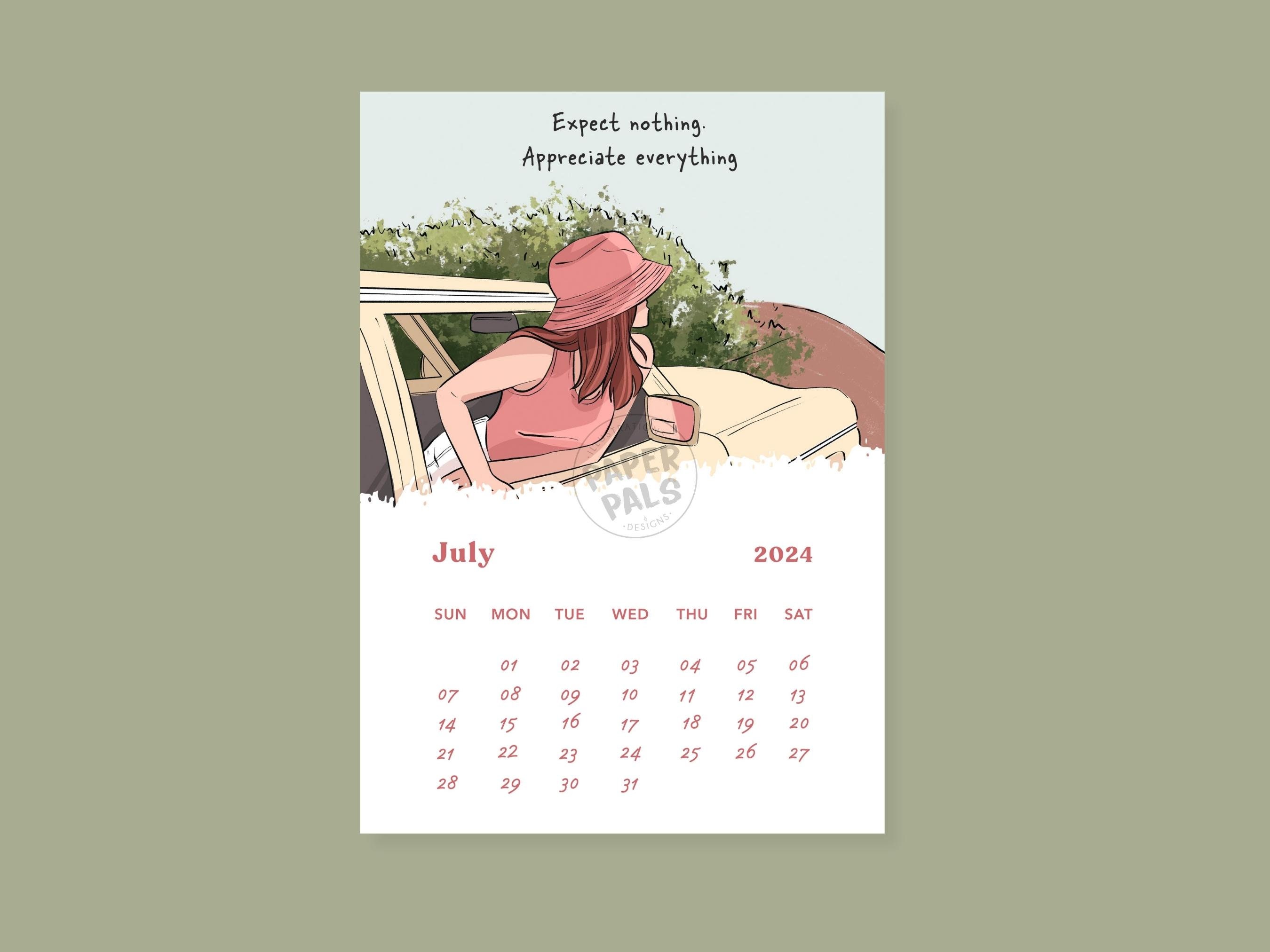 Printable Aesthetic 2024 Calendar, Printable 2024 Calendar, Art