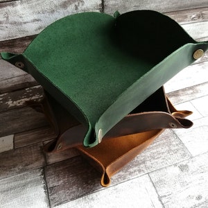Personalized Distressed Leather Valet Tray Handcrafted Dice Tray Organizer