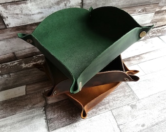 Personalized Distressed Leather Valet Tray Handcrafted Dice Tray Organizer