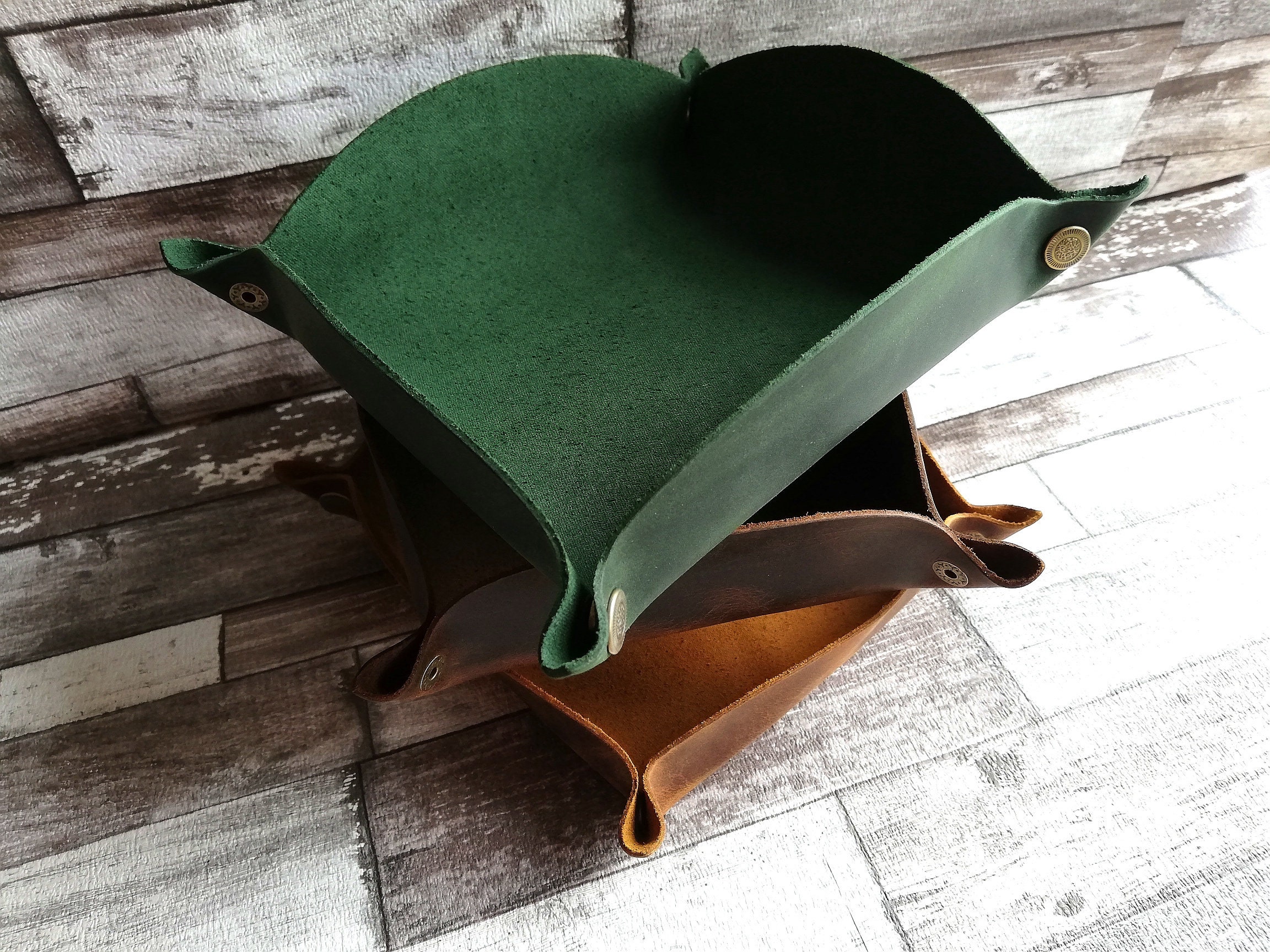 Personalized Distressed Leather Valet Tray Handcrafted Organizer
