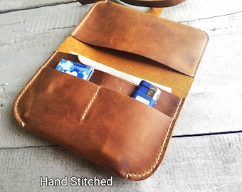 Leather Tobacco Case Personalized Tobacco Pouch Distressed Leather Tobacco Purse Tabaktasche Rustic Tobacco Holder Hand stitched