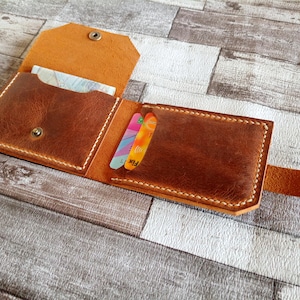 Cartera de cuero hecha a mano, regalo para padrinos de boda, cartera minimalista personalizada, cartera EDC para hombre, tarjetero de cuero, cartera para mujer, cosida a mano