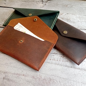 Funda para billetes, porta billetes, sobre de cuero para billetes, billetera personalizada, cuero Crazy Horse, cosida a mano