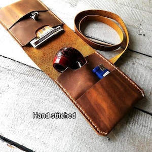 Bolsa para pipa, rollo compacto, estuche de cuero, pipa de tabaco enrollada, regalos para papá, pipas de tabaco, regalo de Navidad personalizado