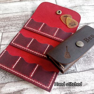 Personalized Leather Guitar Pick Holder, Hand Stitched, Distressed Leather, Pick Case