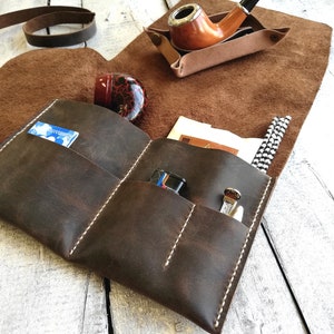 Pochette à tabac pour pipe Etui à pipe Pochette à pipe personnalisée Support pour pipe Ensemble fumeur Rouleau de pipe en cuir Pochette pour pipe Pfeifentasche Cadeau pour papa Cousu à la main