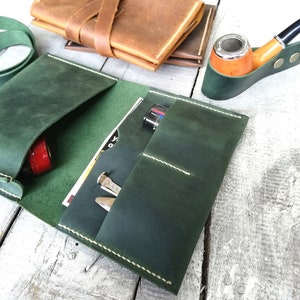 Hand stitched Tobacco Pipe Pouch Leather Pipe Holder Pipe Roll Personalized Christmas Gift Pipe Case Tobacco Pipe Pfeifentasche Pocket size