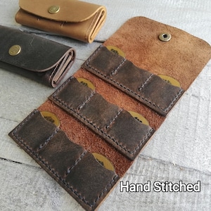 Distressed Leather Guitar Pick Holder 9-Slot Personalized Plectrum Case