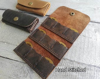 9 slots Guitar Pick Holder, Crazy Horse Plectrum Case, Personalized Pick Case,   Hand stitched