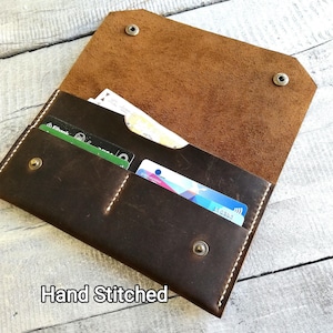 Sobre de cuero para efectivo, portamonedas, funda para dinero, tarjetero y monedero, billetera personalizada, cosida a mano