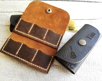 Personalized Leather Guitar Pick Holder Hand Stitched Distressed Leather Case