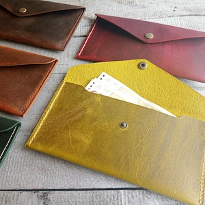 Sobre de cuero para dinero, billetera, billetera personalizada, funda para dinero, cuero Crazy Horse, cosido a mano