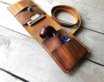 Pipe Bag Pocket size Leather Pipe Case Compact size Personalized Hand stitched