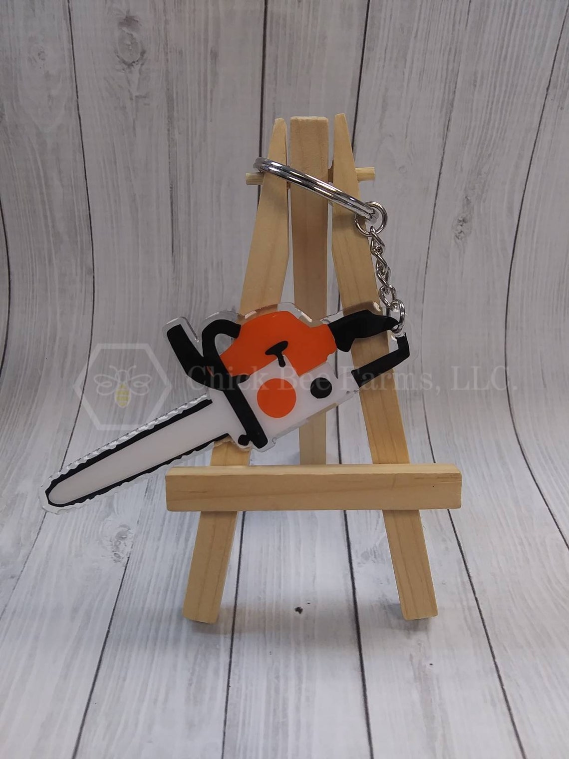 White Chainsaw Saw Acrylic Keychain 4 Inch Guys Keys Woods Man Etsy