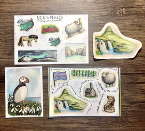 Planche Stickers Drapeau Islande - 2 Grands (7,9x4,8 Cm) + 4 Petits (2,7x4,5 Cm), Adhésif Haute Qualité