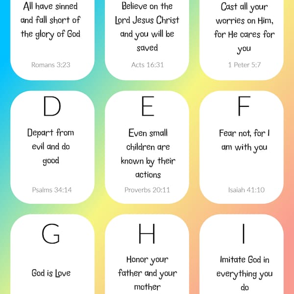 Download Kids ABC Bible Verses to Memorize A-Z included