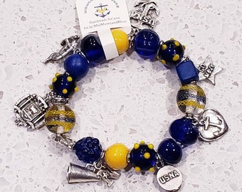 USNA Blue and Gold Bead Navy Full and Single Charm Bracelet