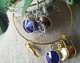 Blue & Gold Crystal Charm Bracelet: Navy Spirit Jewelry