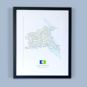 East Riding of Yorkshire County kaart//ingelijste kaart van East Riding//minimale typografische County kaart afdrukken//Engeland kaarten