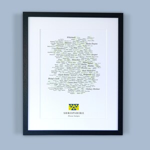 Carte du comté de Shropshire // Carte encadrée du Shropshire // Impression typographique minimale de carte du comté // Cartes de l'Angleterre