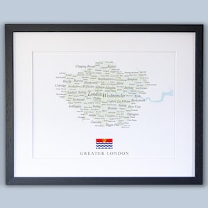 Größere Landkarte London // gerahmte Karte von London // Minimalistische typografische Karte // England Maps