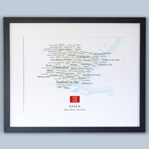 Essex County Karte // gerahmte Karte von Essex // Minimalistische typografische Karte // England Maps
