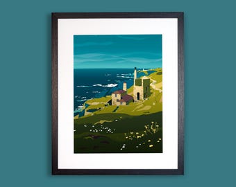 Cornwall Levant Mine Giclée Art print. Cornish Coast Landmark