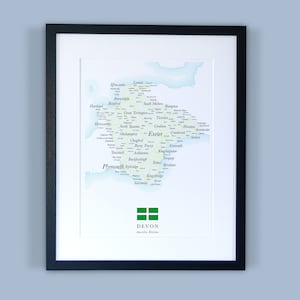 Devon County Karte // gerahmte Karte von Devon // Minimaler typografischer Kartendruck // England Maps