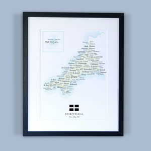 Carte du comté de Cornwall // Carte encadrée des Cornouailles // Impression typographique minimale de carte du comté // Cartes de l'Angleterre