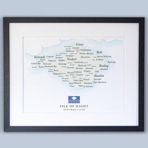 Isle of Wight County kaart//ingelijste kaart van Isle of Wight//minimale typografische County kaart afdrukken//Engeland kaarten