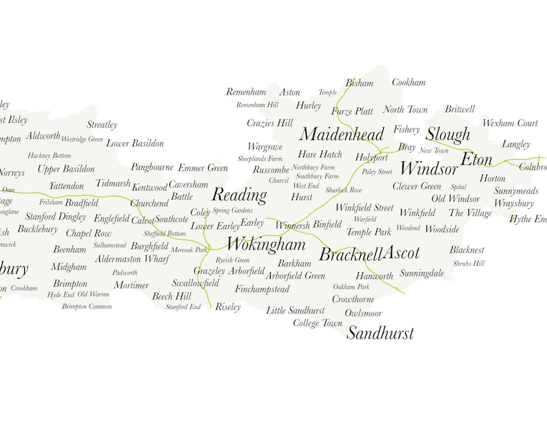 Berkshire County Map // Framed Map of Berkshire // Minimal Etsy UK