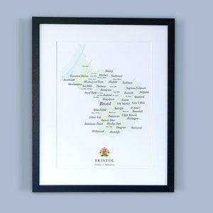 Carte du comté de Bristol // Carte encadrée de Bristol // Impression typographique minimale de carte du comté // Cartes de l'Angleterre