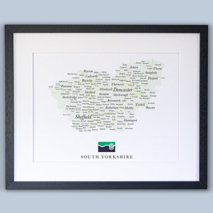 South Yorkshire County Karte // gerahmte Karte von South Yorkshire // Minimalistische typografische Karte // England Maps