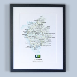 Carte du comté de Cumbria // Carte encadrée de Cumbria // Impression de carte typographique minimale du comté // Cartes d’Angleterre