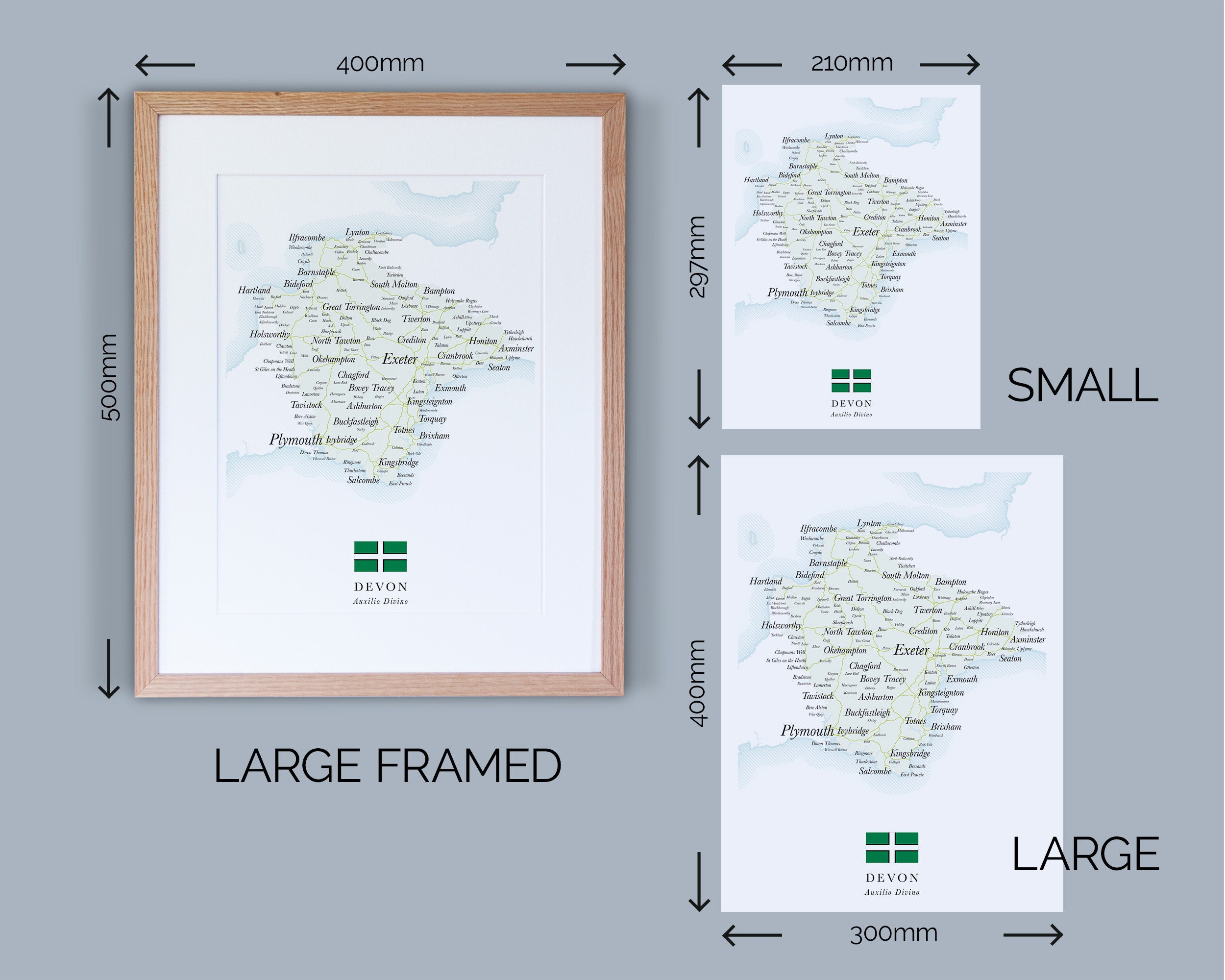 Wall Map Devon Devon County Map // Framed Map of Devon // Minimal Typographic County ...
