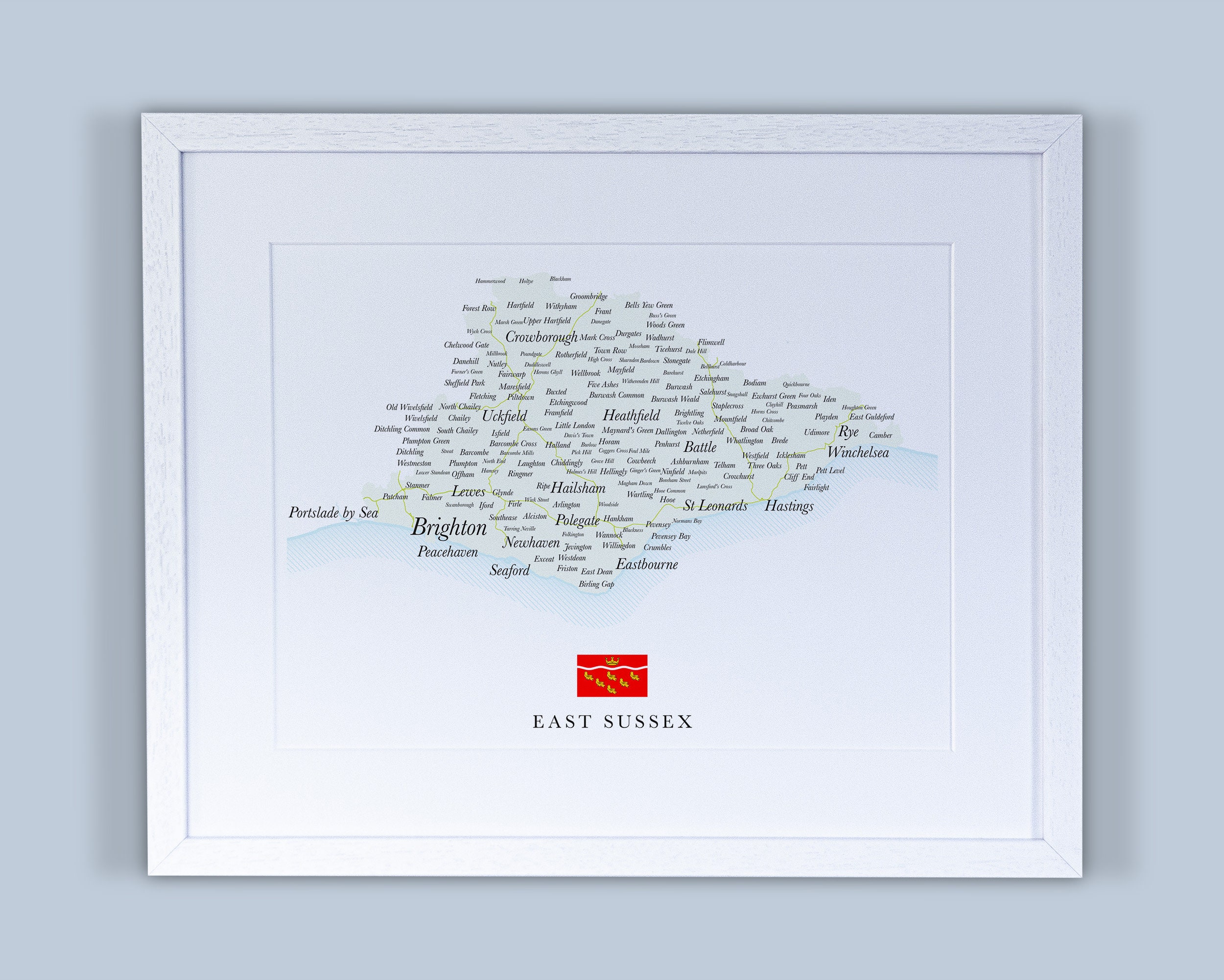 East Sussex Map, Ceremonial County Of England. Vector Illustration