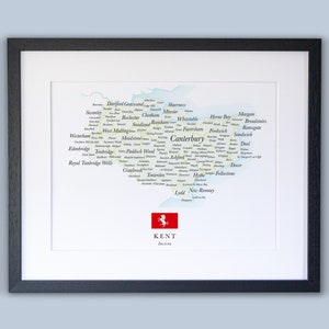 Kaart van Kent County // Ingelijste kaart van Kent // Minimale typografische afdruk van de provinciekaart // Kaarten van Engeland