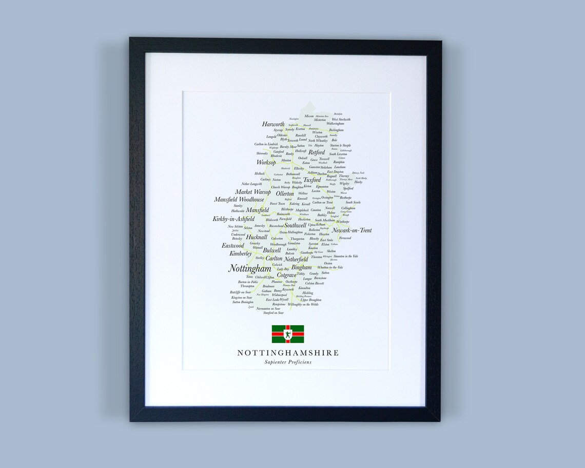 Nottinghamshire County Map // Framed Map of Nottinghamshire // Minimal ...