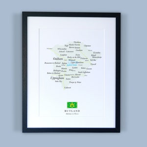 Rutland County Landkarte // Gerahmte Landkarte von Rutland // Minimal Typographic County Map Print // England Maps