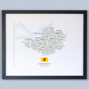 Somerset County Karte // Gerahmte Karte von Somerset // Minimal Typographic County Map Print // England Maps