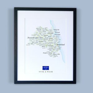 Tyne and Wear County Karte // Gerahmte Karte von Tyne and Wear // Minimal Typographic County Map Print // England Maps