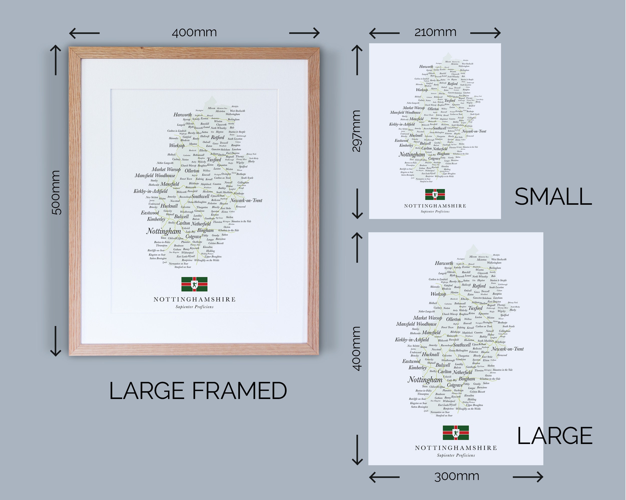 Nottinghamshire County Map // Framed Map of Nottinghamshire // Minimal ...