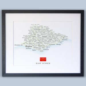 East Sussex County Karte // Landkarte von East Sussex // Minimalistische typografische Karte // England Maps