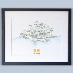 Carte du comté de Dorset // Carte encadrée du Dorset // Impression de carte typographique minimale du comté // Cartes de l'Angleterre