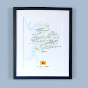Lancashire County Karte // Minimalistische typografische Karte von Lancashire // England Maps