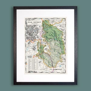 Peak Distrikt Karte // Gerahmter Print des Peak Distrikt National Park