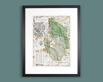Peak District Map // Framed Print of Peak District National Park